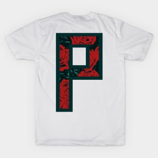 Modern Rose Floral Initial Name Alphabet - Letter P T-Shirt